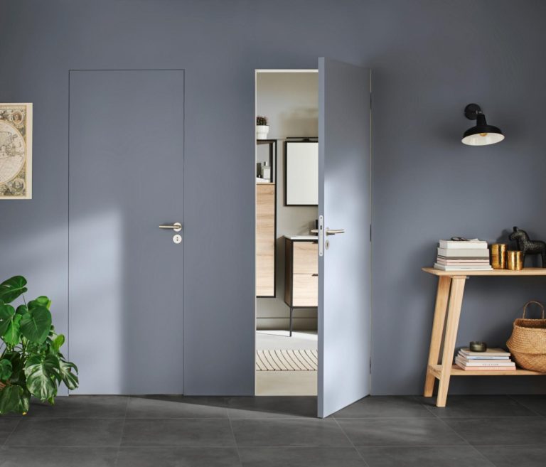 porte d'intérieure grise dans salon gris