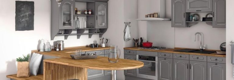 meuble de cuisine déjà monté gris et bois