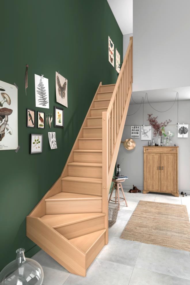 Escalier quart-tournant en chêne clair
